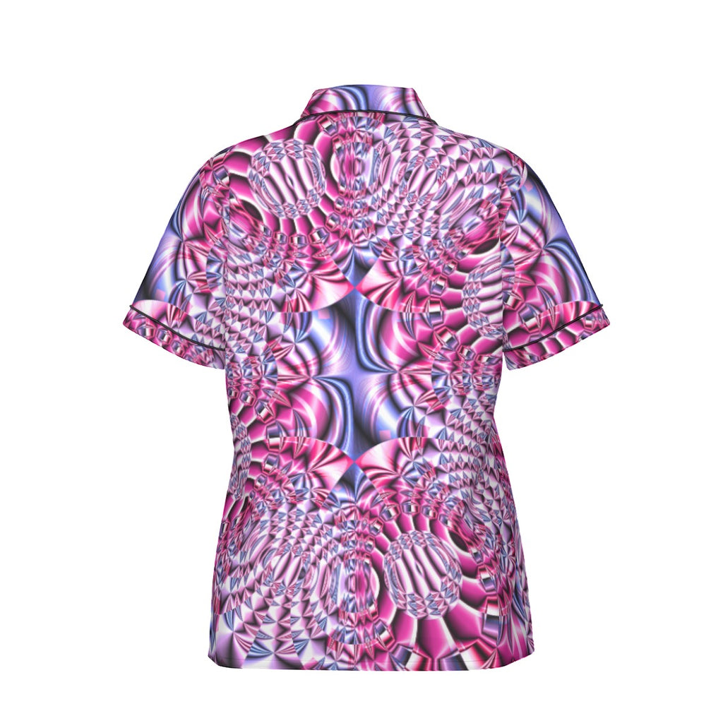 "Space Labyrinth" Women's Imitation Silk Pajama Set With Short Sleeve