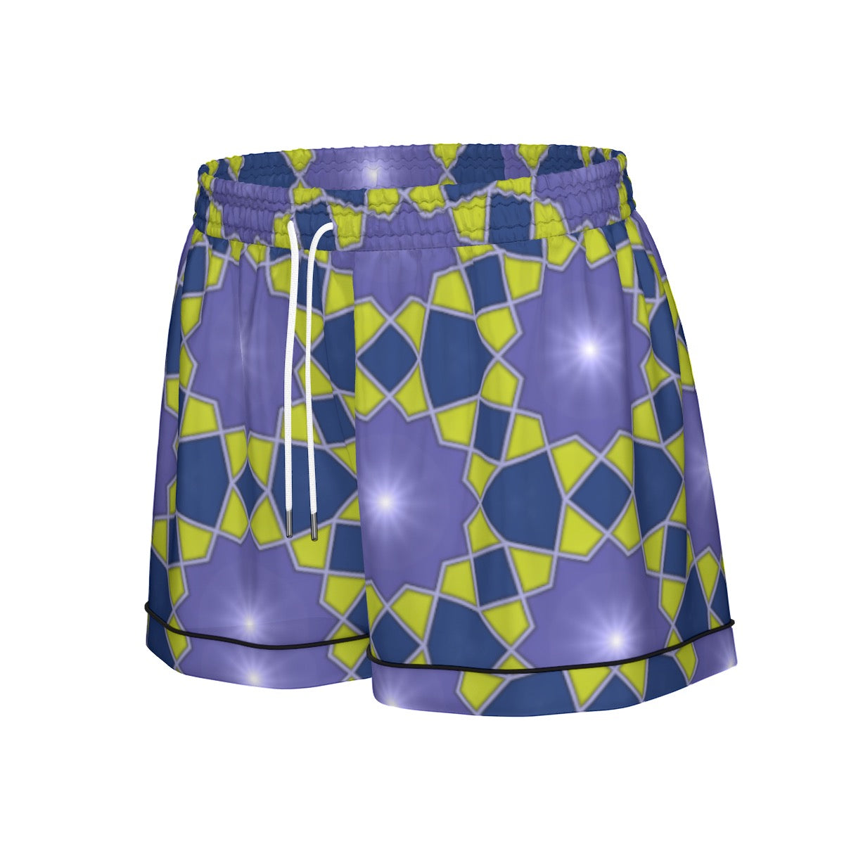 "Mechanical Blue Flowers" Women's Imitation Silk Pajama Set With Short Sleeve