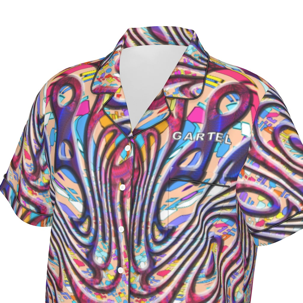 "Red Peacock" Women's Imitation Silk Pajama Set With Short Sleeve
