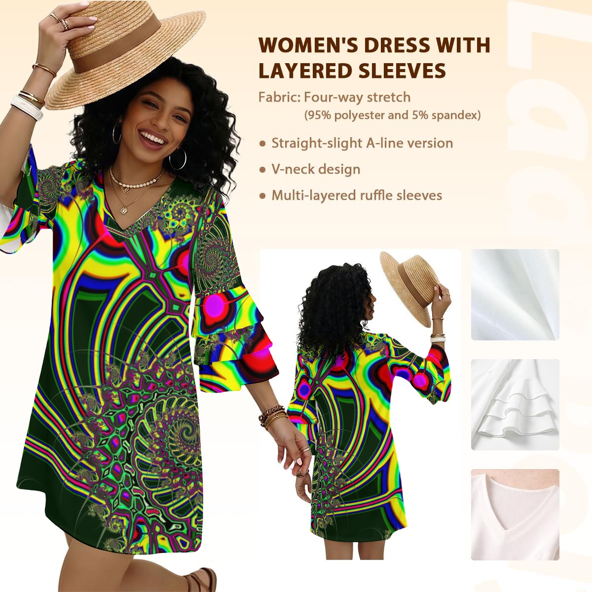 “Wonder Worlds” Women’s Stacked Ruffle Sleeve Dress