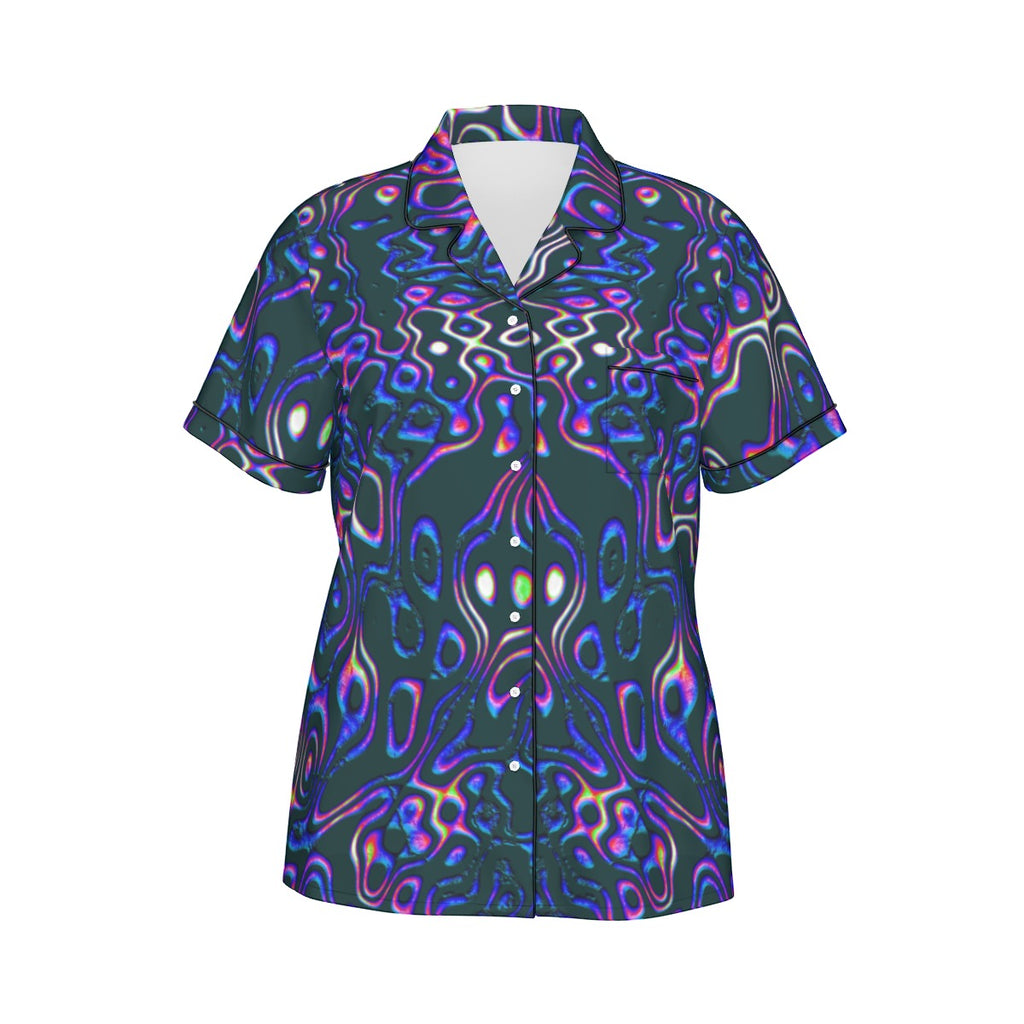 "Spotlights" Women's Imitation Silk Pajama Set with Short Sleeve