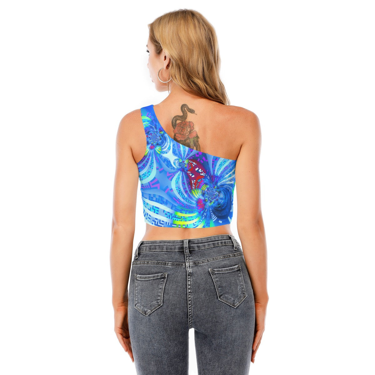 "Hywy Ribbons" Women's One-Shoulder Cropped Top