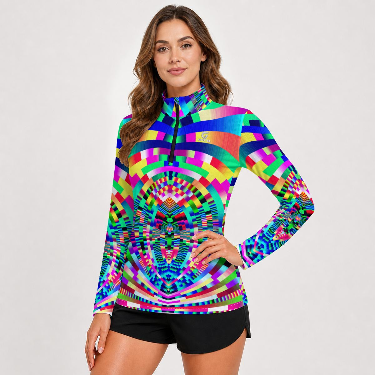 "Pixel Odyssey" Women's Stand-Collar Sun Protection Sport Jersey