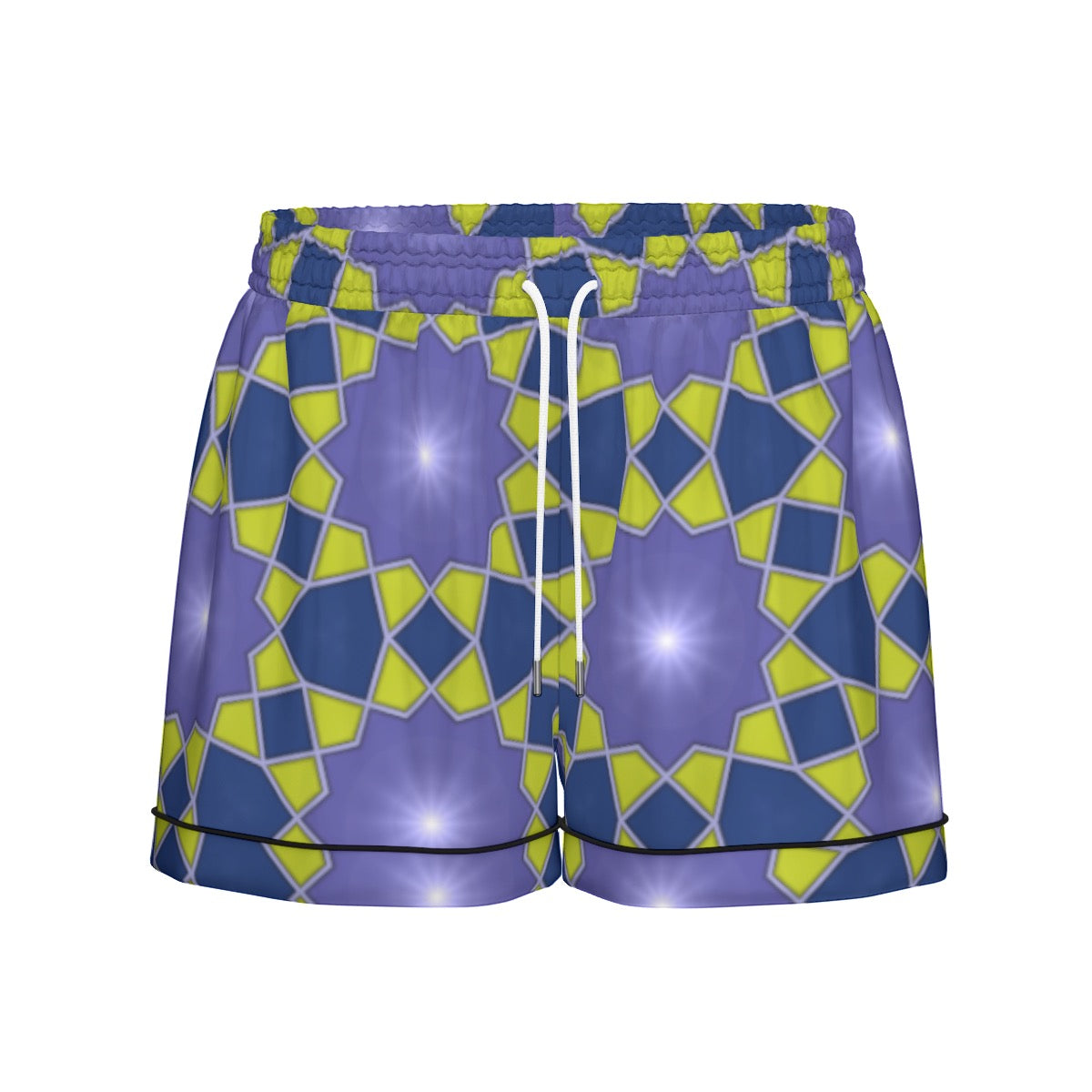 "Mechanical Blue Flowers" Women's Imitation Silk Pajama Set With Short Sleeve