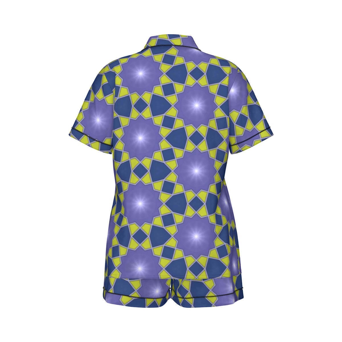 "Mechanical Blue Flowers" Women's Imitation Silk Pajama Set With Short Sleeve