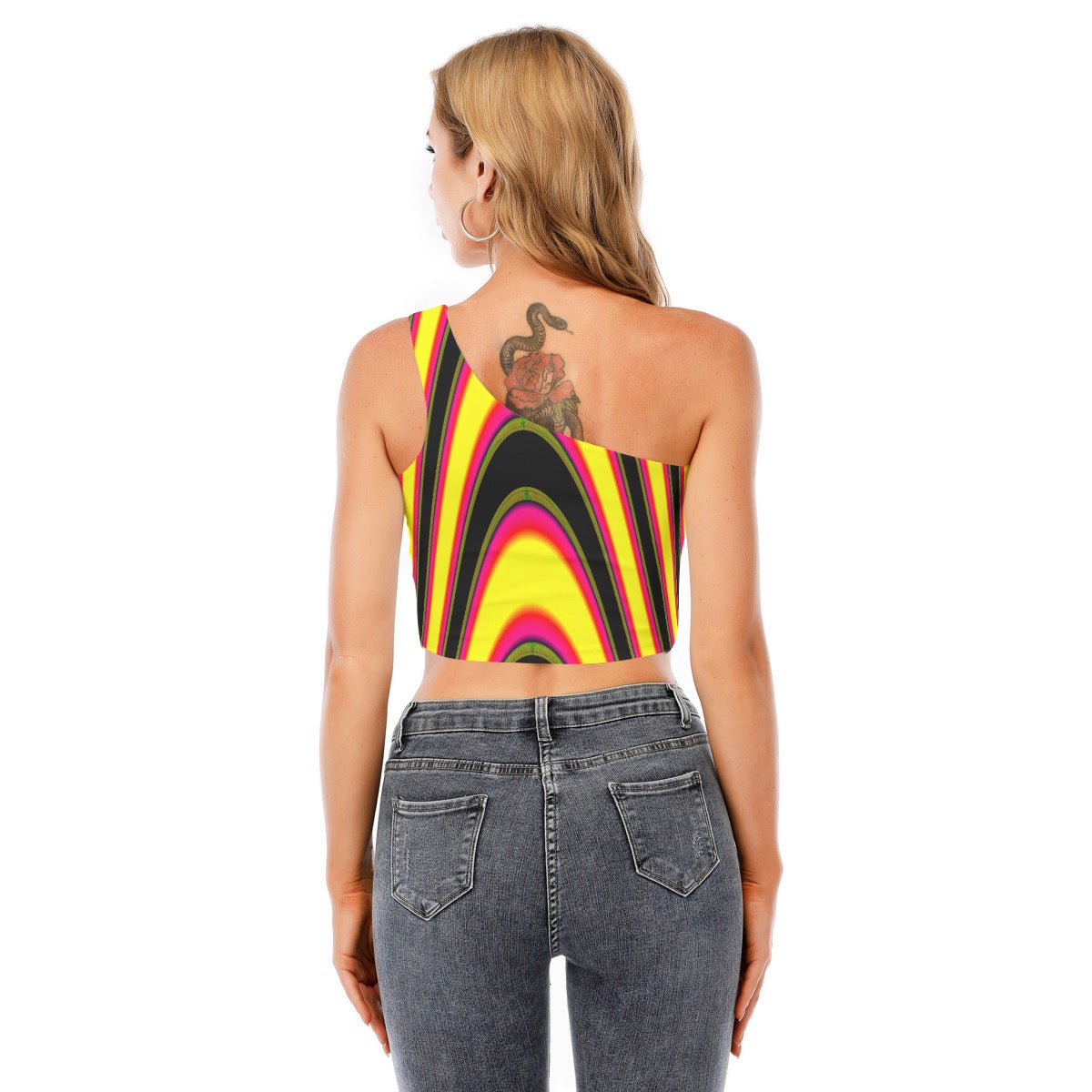 "Shark Byte" Women's One-Shoulder Cropped Top