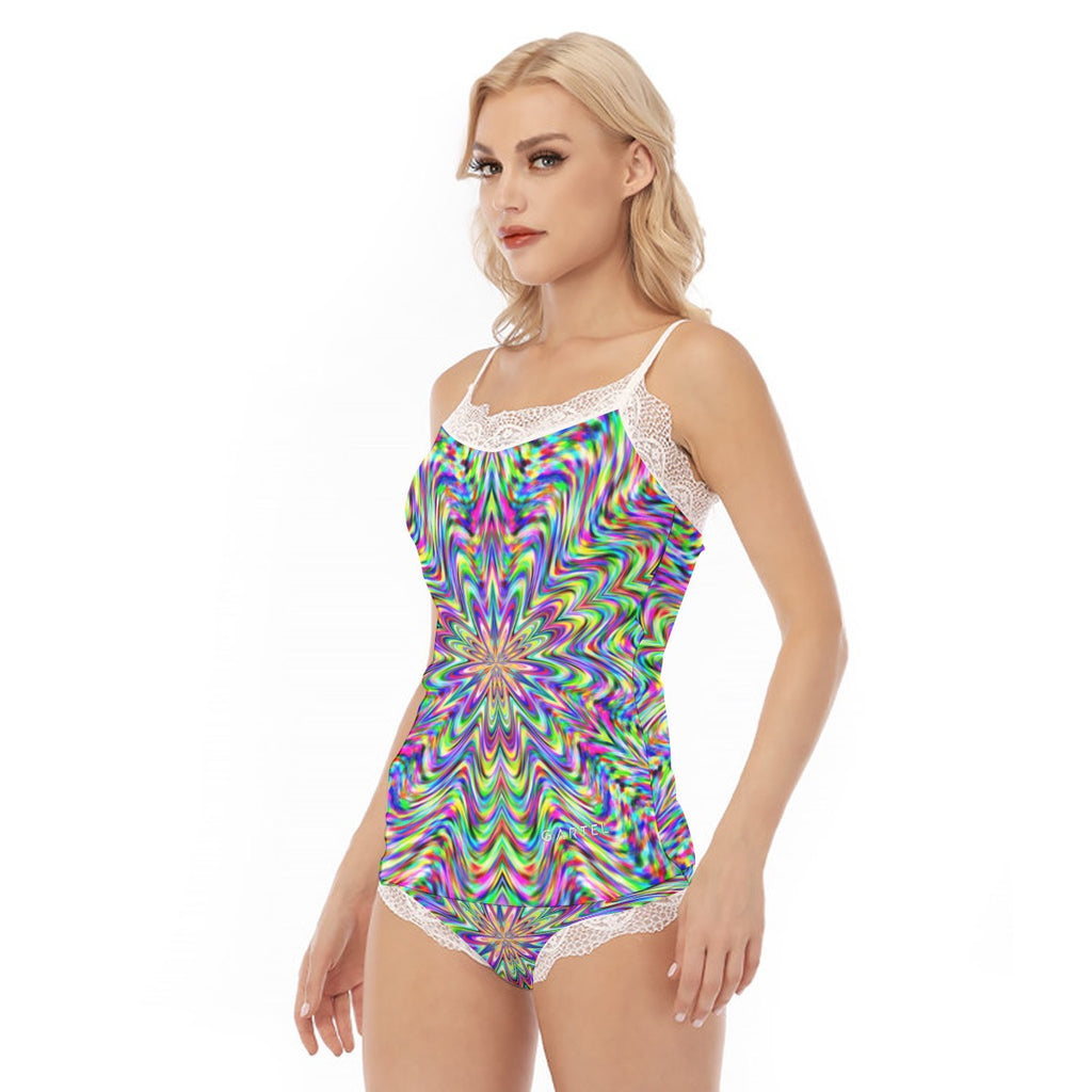 "Bright Galaxy" Women's Pajama Set With Lace Edge