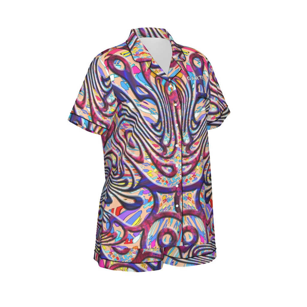 "Red Peacock" Women's Imitation Silk Pajama Set With Short Sleeve