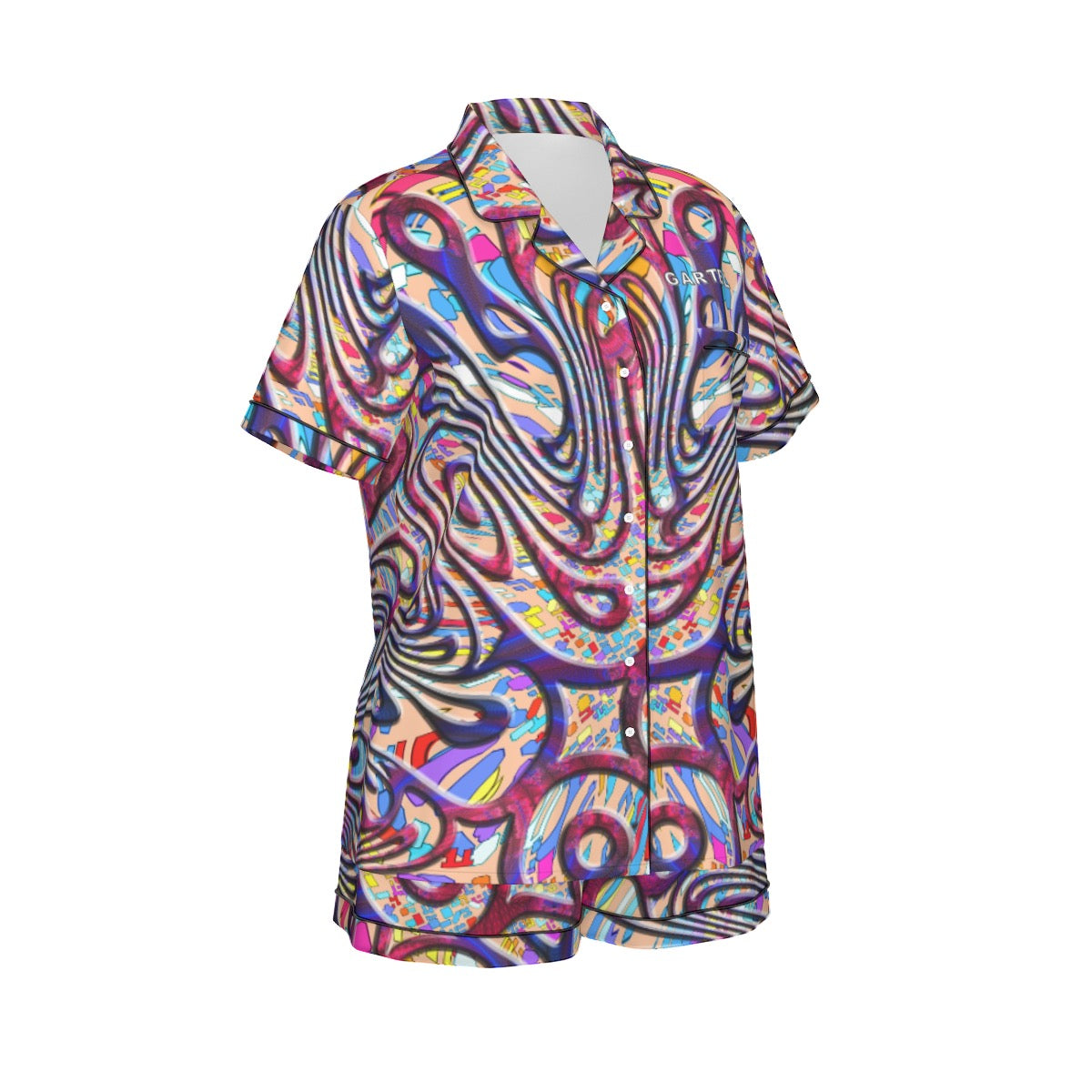 "Red Peacock" Women's Imitation Silk Pajama Set With Short Sleeve