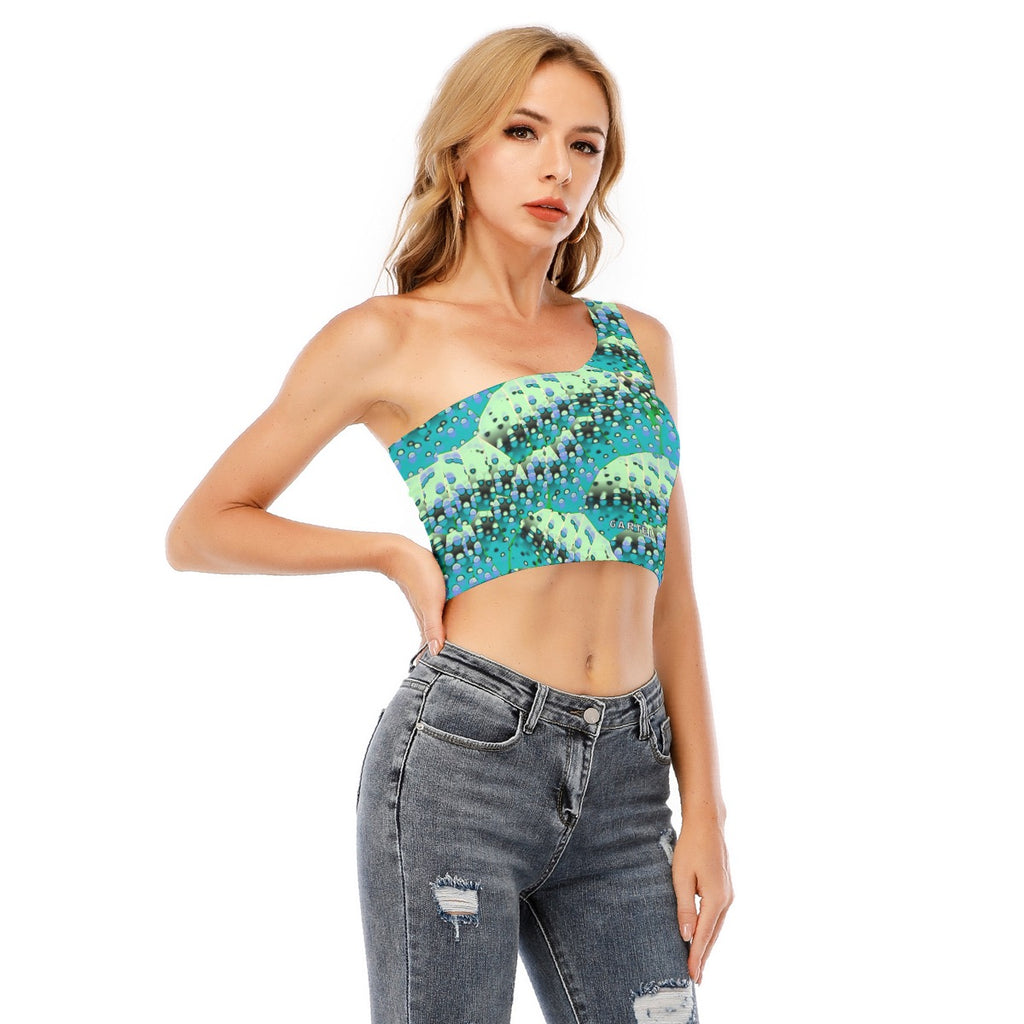 "Ocean Mosaic" Women's One-Shoulder Cropped Top