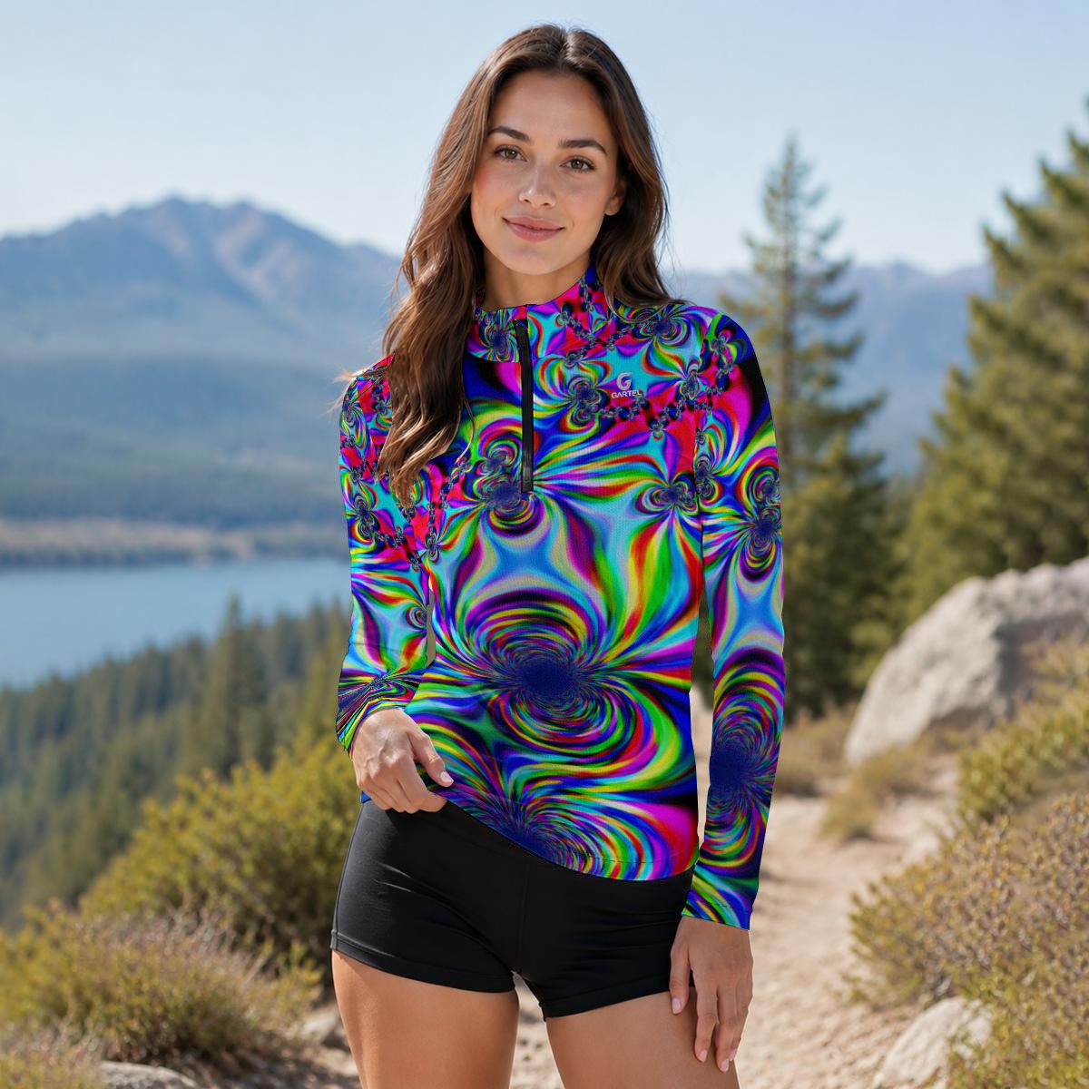 "Psychedelic Swirl" Women's Stand-Collar Sun Protection Sport Jersey