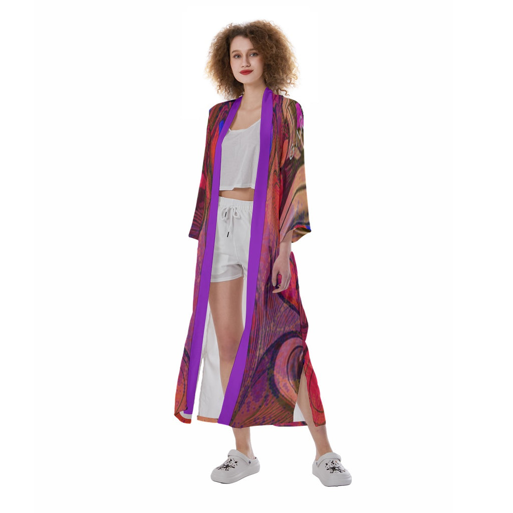 "Crimson Reverie" Women's Satin Kimono Long Robe