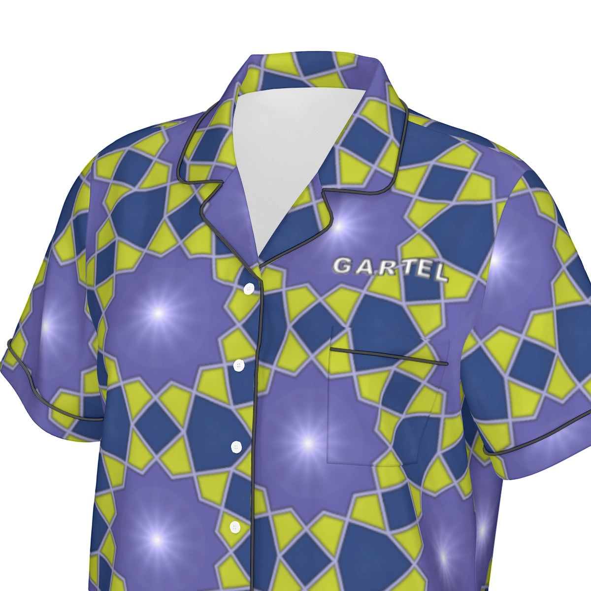 "Mechanical Blue Flowers" Women's Imitation Silk Pajama Set With Short Sleeve