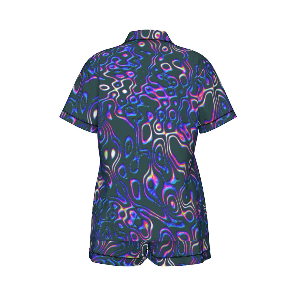 "Spotlights" Women's Imitation Silk Pajama Set with Short Sleeve