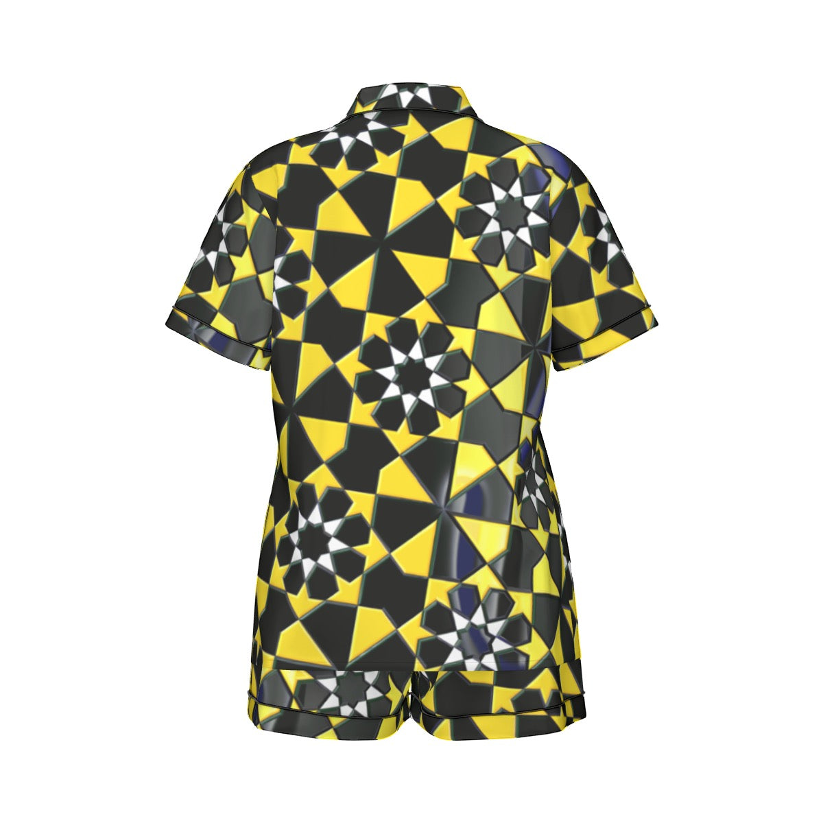 "Solar Lattice" Women's Imitation Silk Pajama Set With Short Sleeve