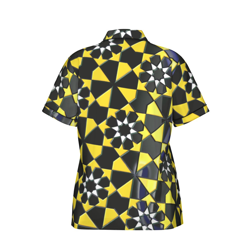 "Solar Lattice" Women's Imitation Silk Pajama Set With Short Sleeve