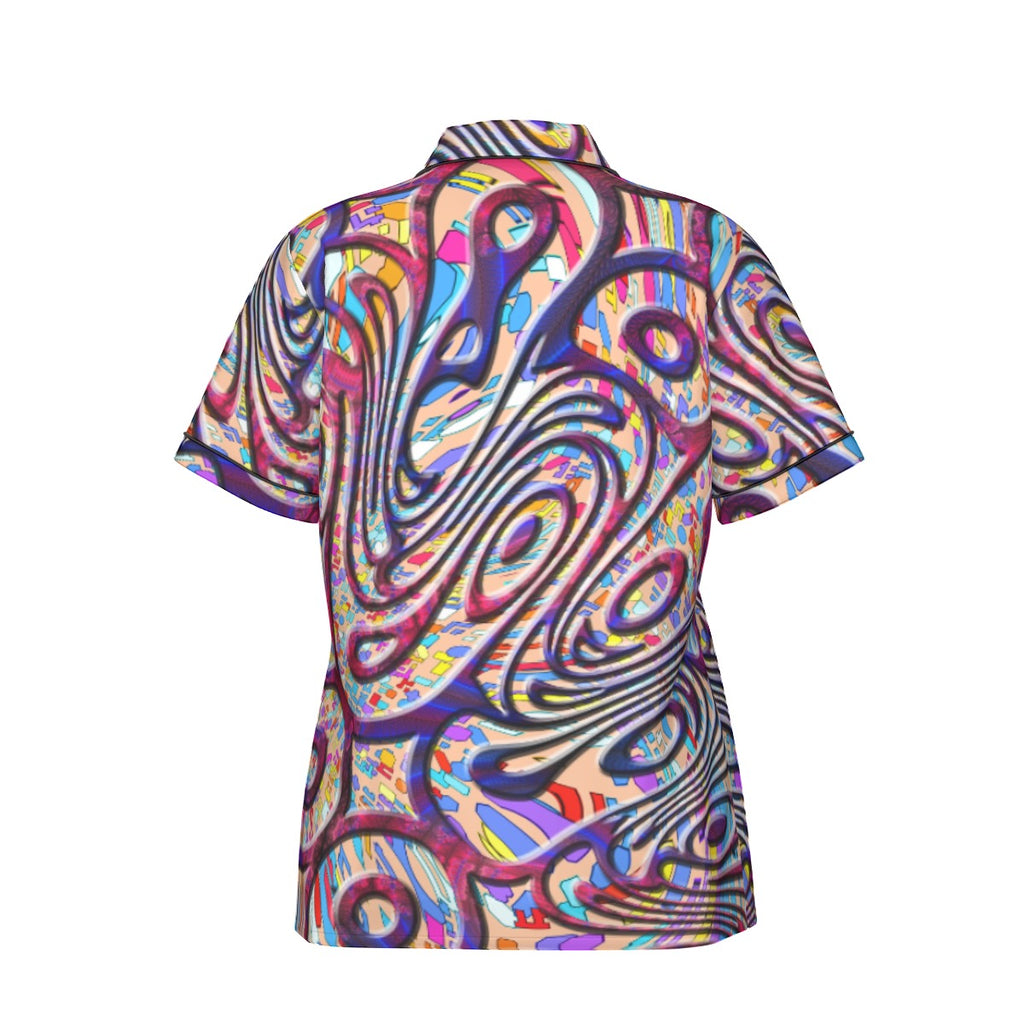 "Red Peacock" Women's Imitation Silk Pajama Set With Short Sleeve
