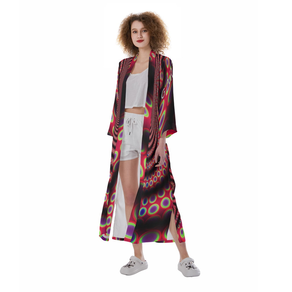 "Electric Octopus" Women's Satin Kimono Long Robe