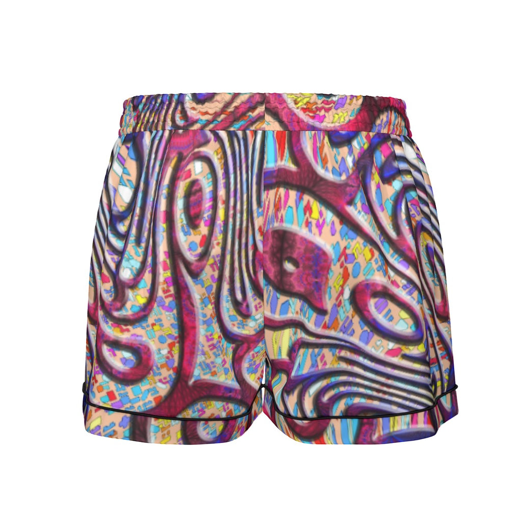 "Red Peacock" Women's Imitation Silk Pajama Set With Short Sleeve