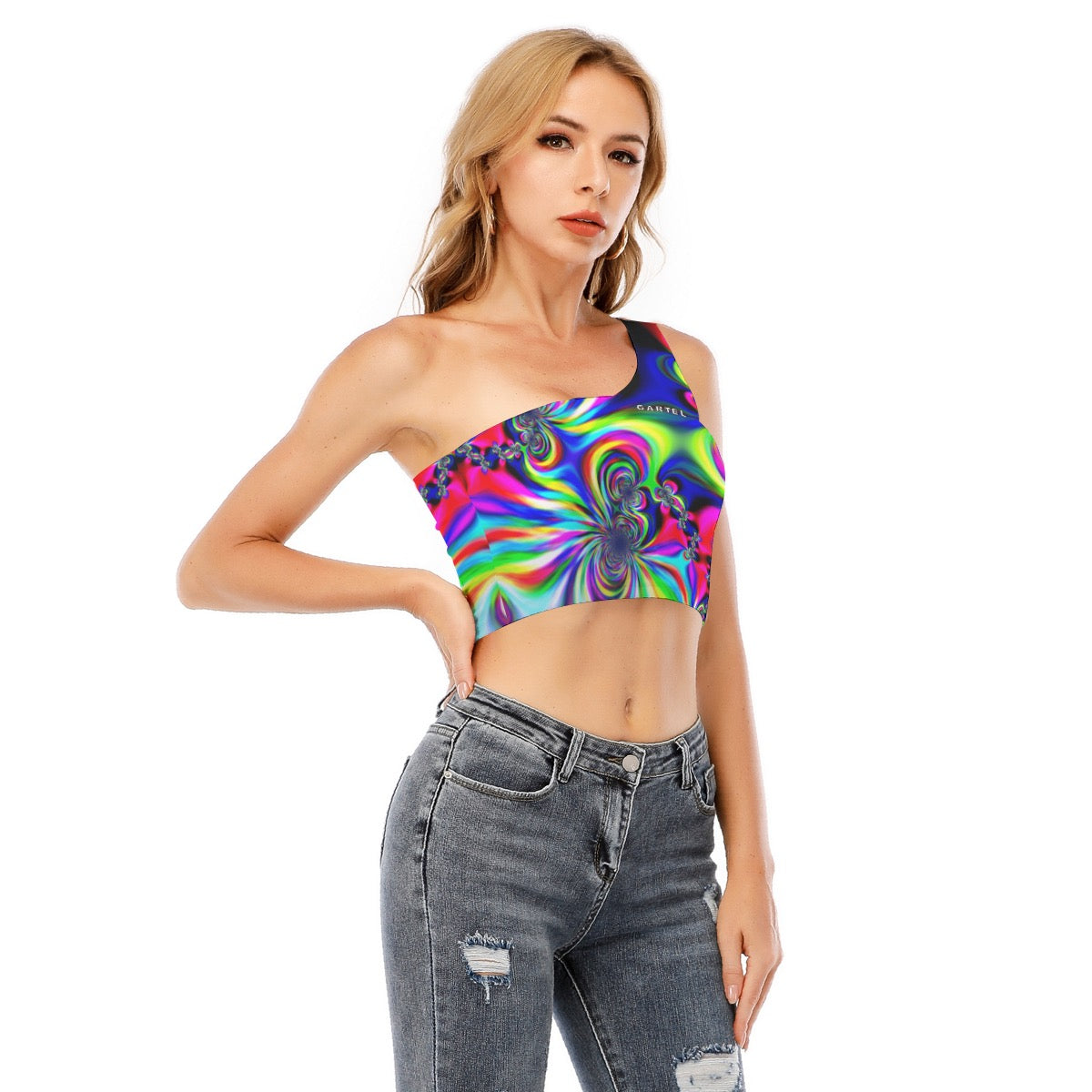 "Psychedelic Swirl" Women's One-Shoulder Cropped Top