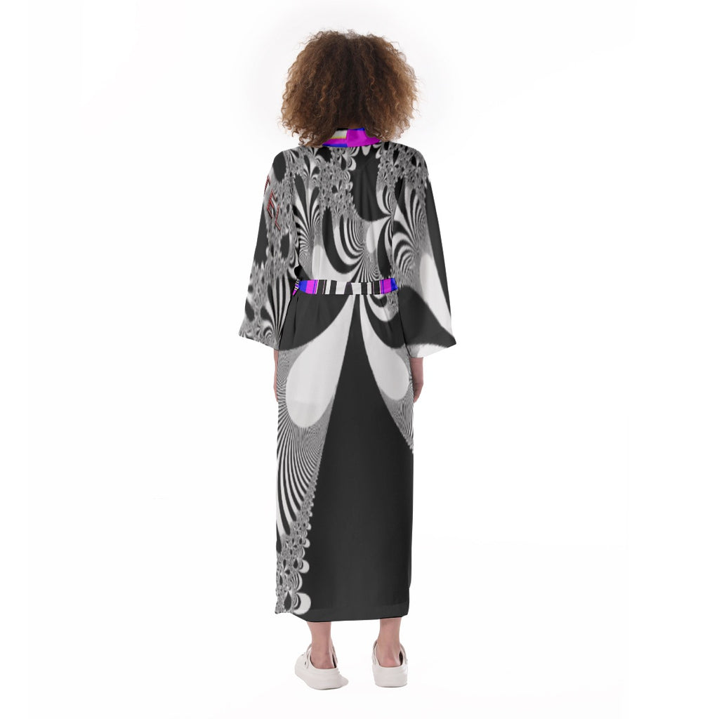"Midnight Bloom" Women's Satin Kimono Long Robe