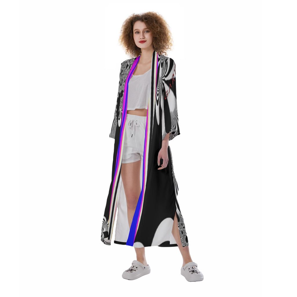 "Midnight Bloom" Women's Satin Kimono Long Robe