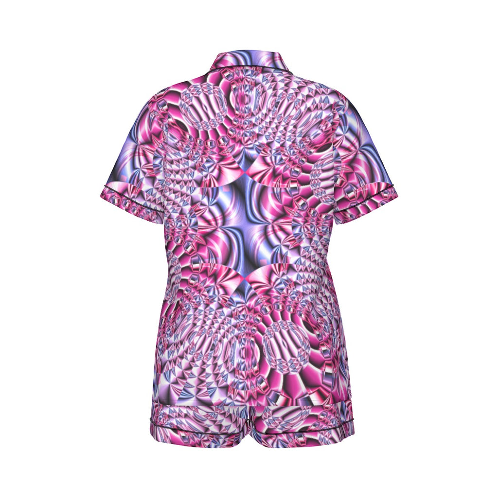 "Space Labyrinth" Women's Imitation Silk Pajama Set With Short Sleeve