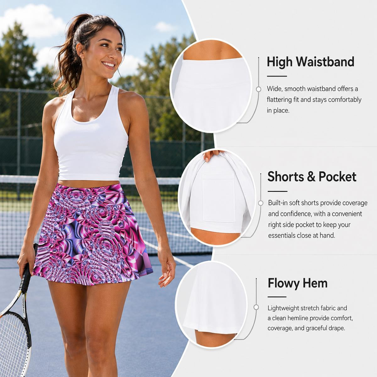 "Space Labyrinth"  Women's Pleated Athletic Skort