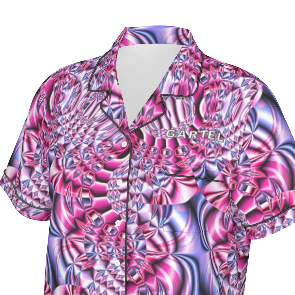 "Space Labyrinth" Women's Imitation Silk Pajama Set With Short Sleeve