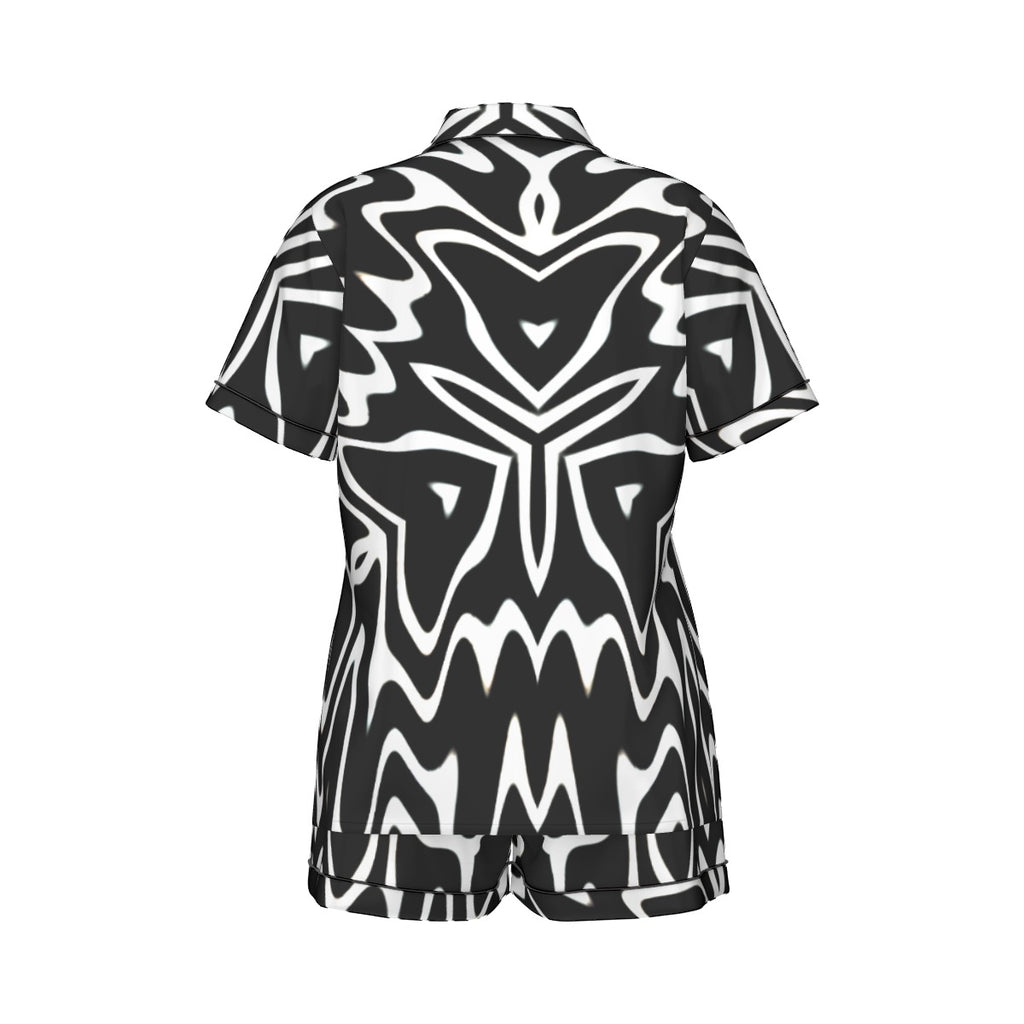 "Phantom Frequency" Women's Imitation Silk Pajama Set With Short Sleeve