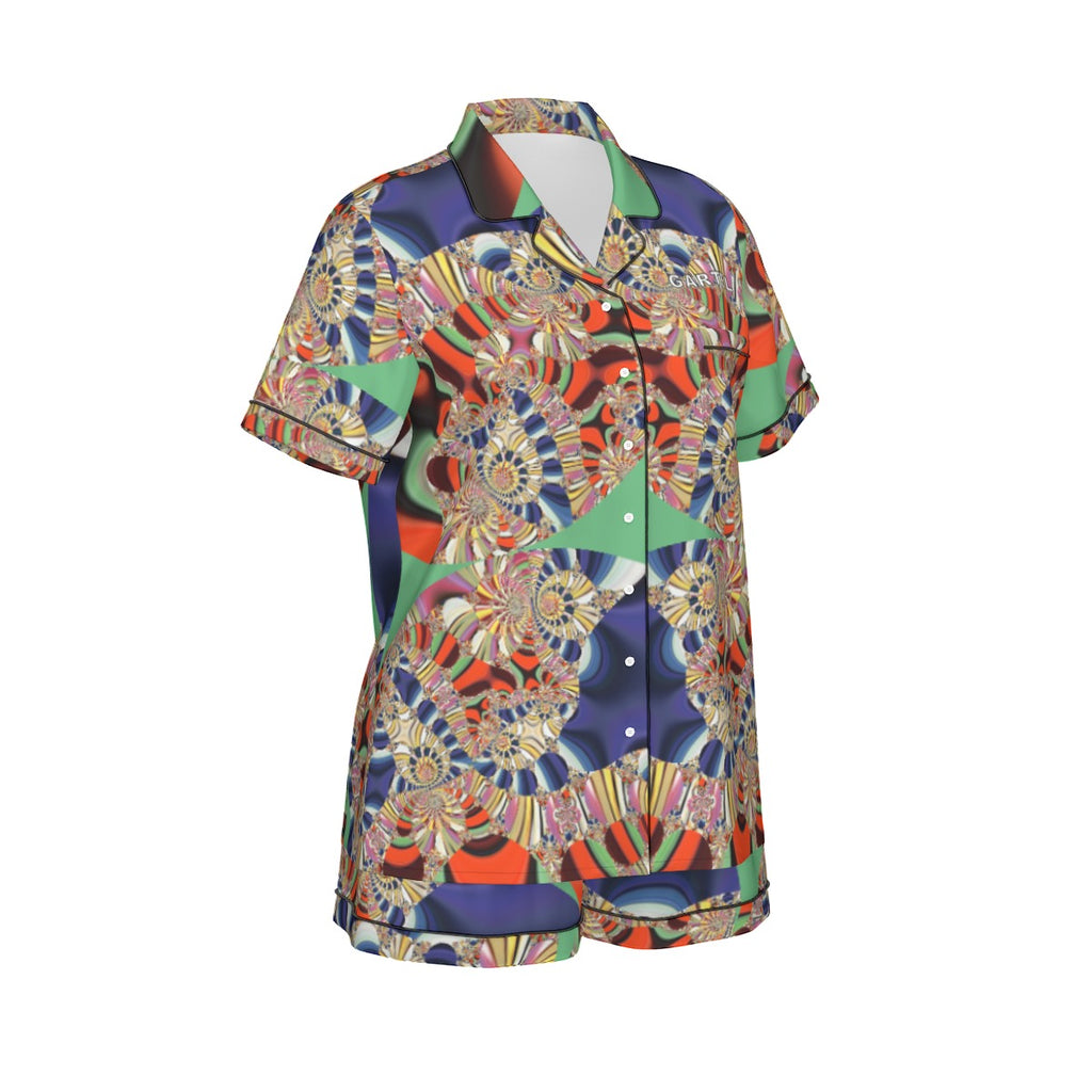 "Royal Tapestry" Women's Imitation Silk Pajama Set With Short Sleeve