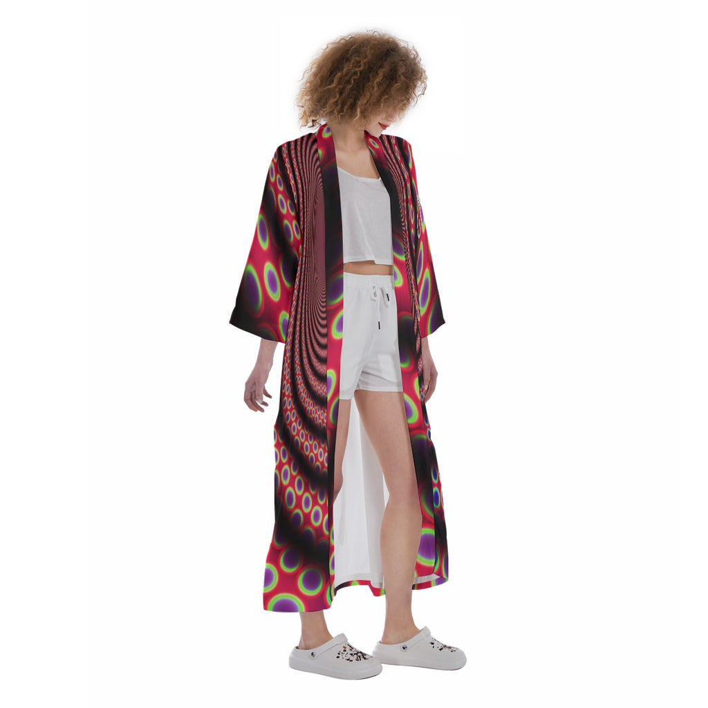 "Electric Octopus" Women's Satin Kimono Long Robe