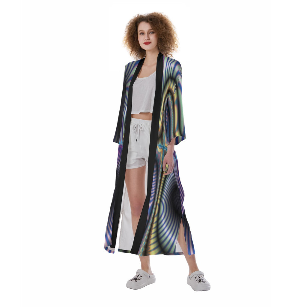 "Prismatic Eclipse" Women's Satin Kimono Long Robe