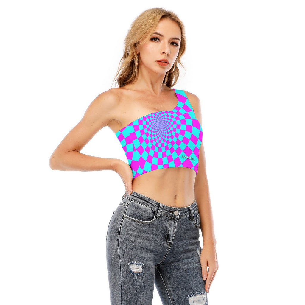 "Hypnotic Horizon" Women's One-Shoulder Cropped Top