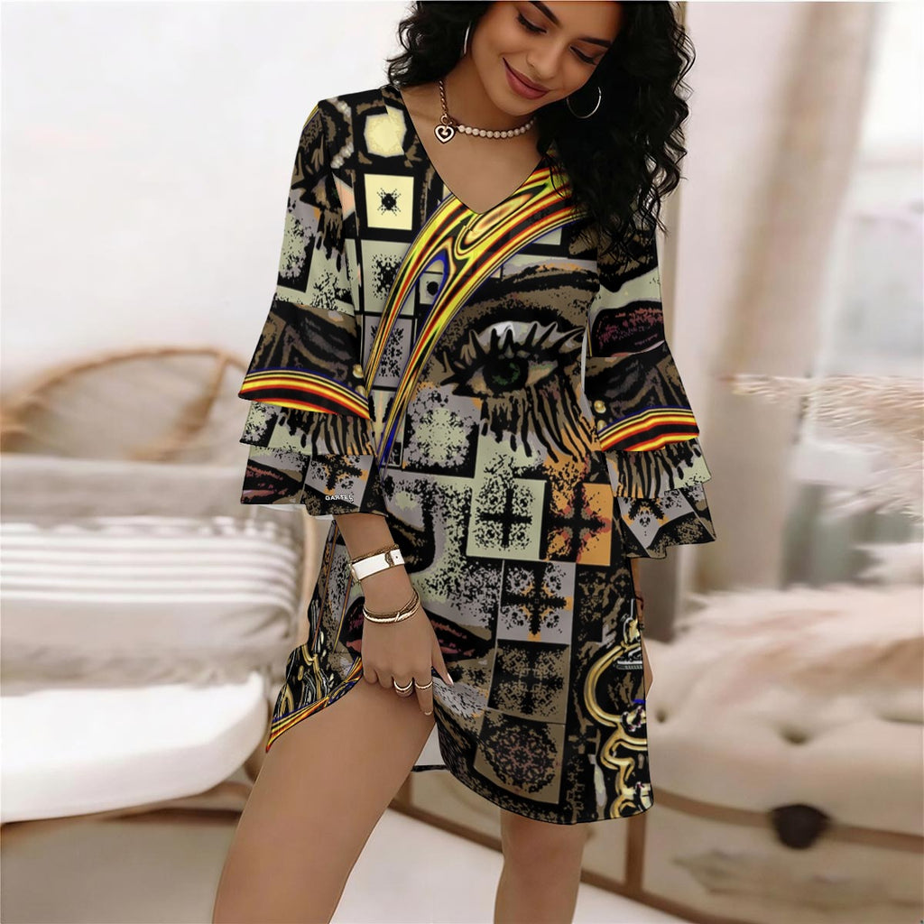 "Ventriloquist" Women's Stacked Ruffle Sleeve Dress