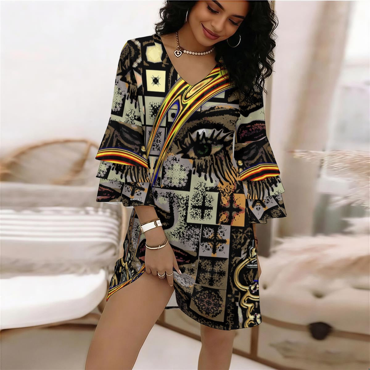 "Ventriloquist" Women's Stacked Ruffle Sleeve Dress