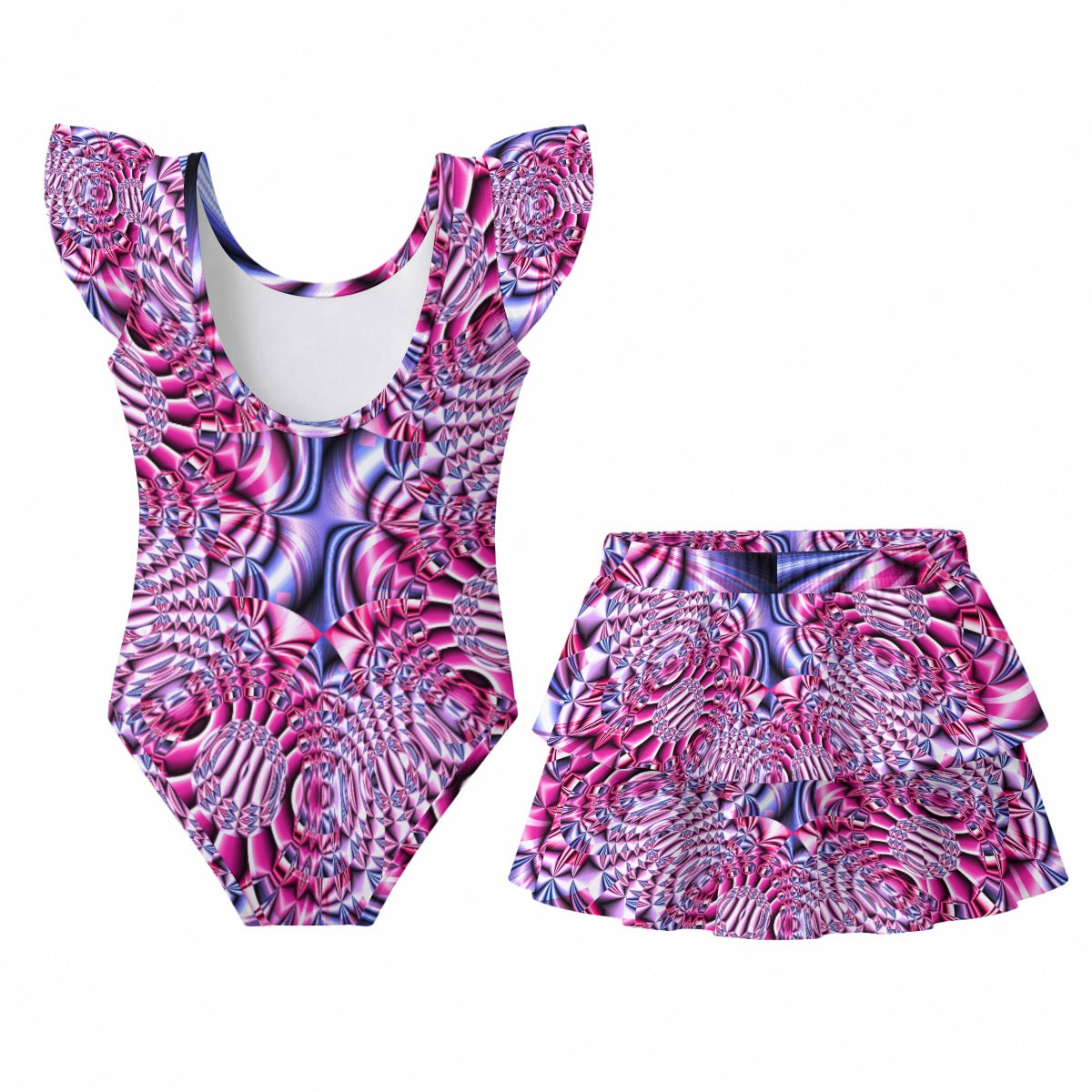 All-Over Print Girls' Ruffle Layered Swim Set