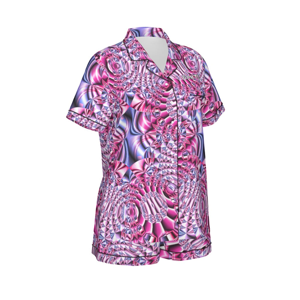 "Space Labyrinth" Women's Imitation Silk Pajama Set With Short Sleeve