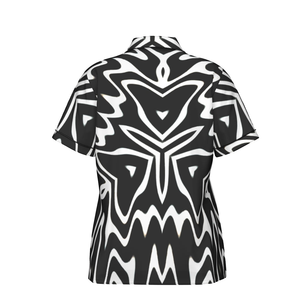 "Phantom Frequency" Women's Imitation Silk Pajama Set With Short Sleeve