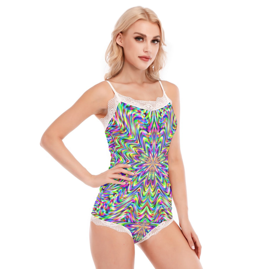 "Bright Galaxy" Women's Pajama Set With Lace Edge