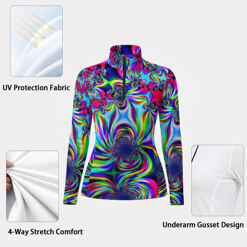 "Psychedelic Swirl" Women's Stand-Collar Sun Protection Sport Jersey