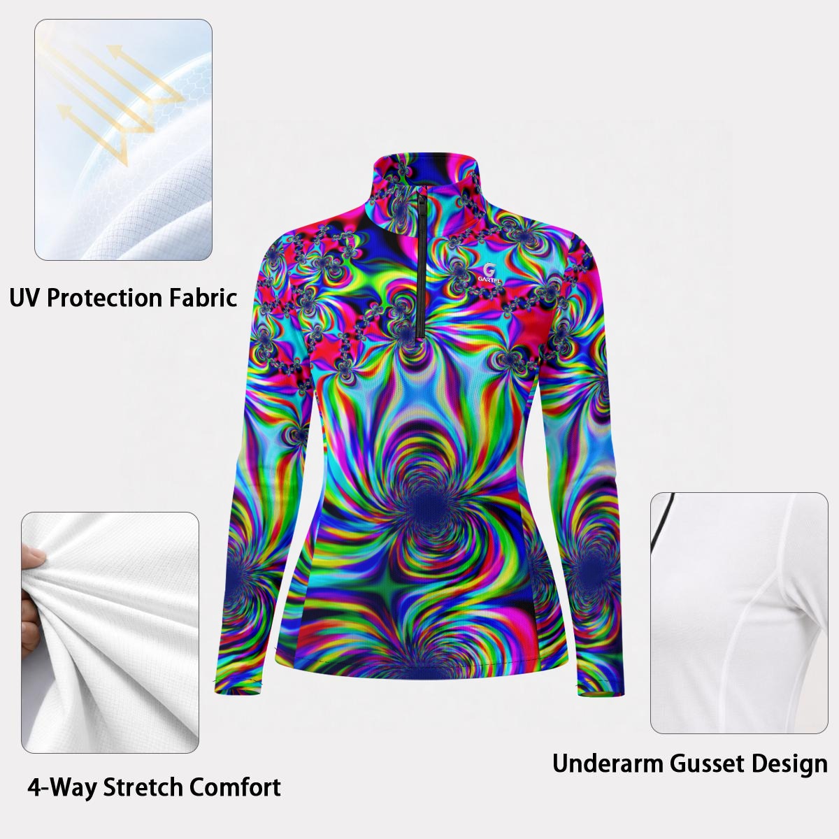 "Psychedelic Swirl" Women's Stand-Collar Sun Protection Sport Jersey