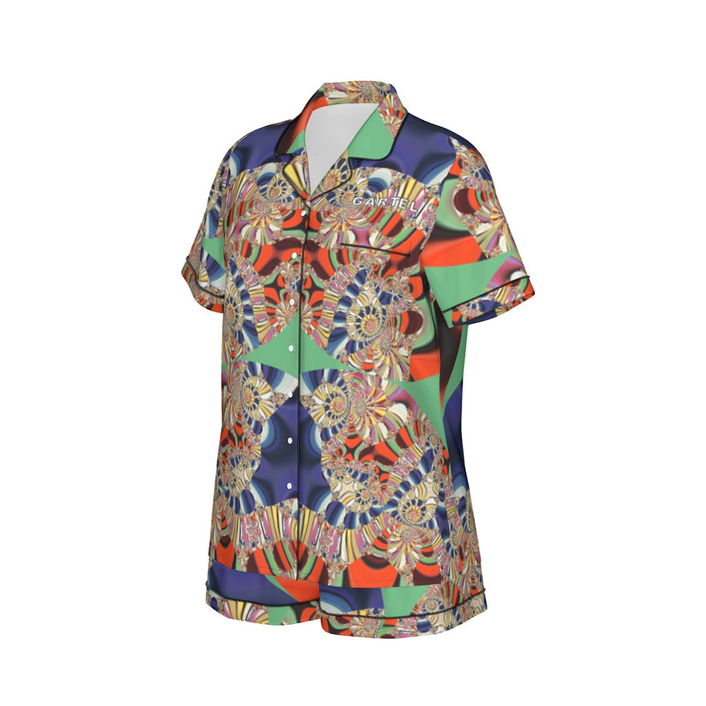 "Royal Tapestry" Women's Imitation Silk Pajama Set With Short Sleeve