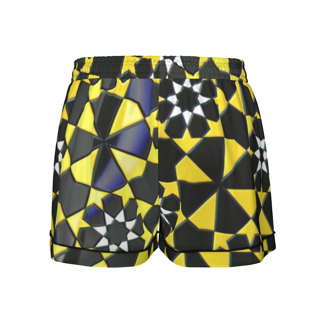 "Solar Lattice" Women's Imitation Silk Pajama Set With Short Sleeve
