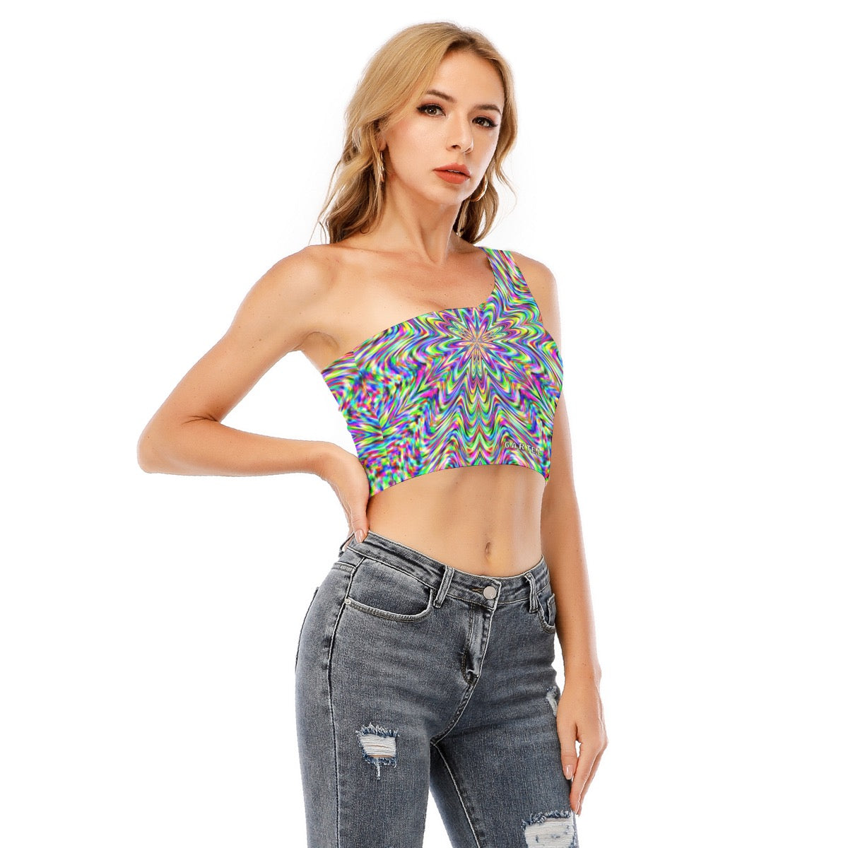 "Bright Galaxy" Women's One-Shoulder Cropped Top