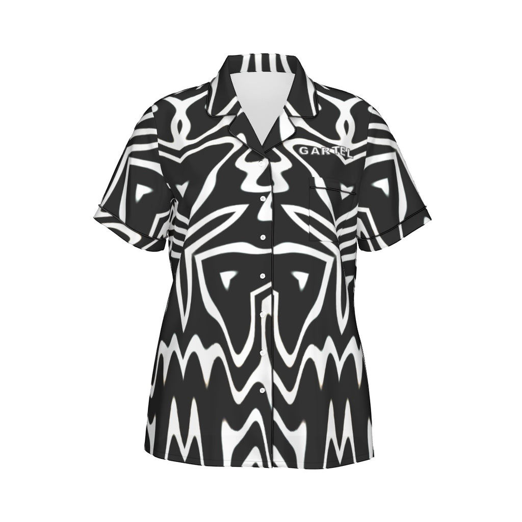 "Phantom Frequency" Women's Imitation Silk Pajama Set With Short Sleeve