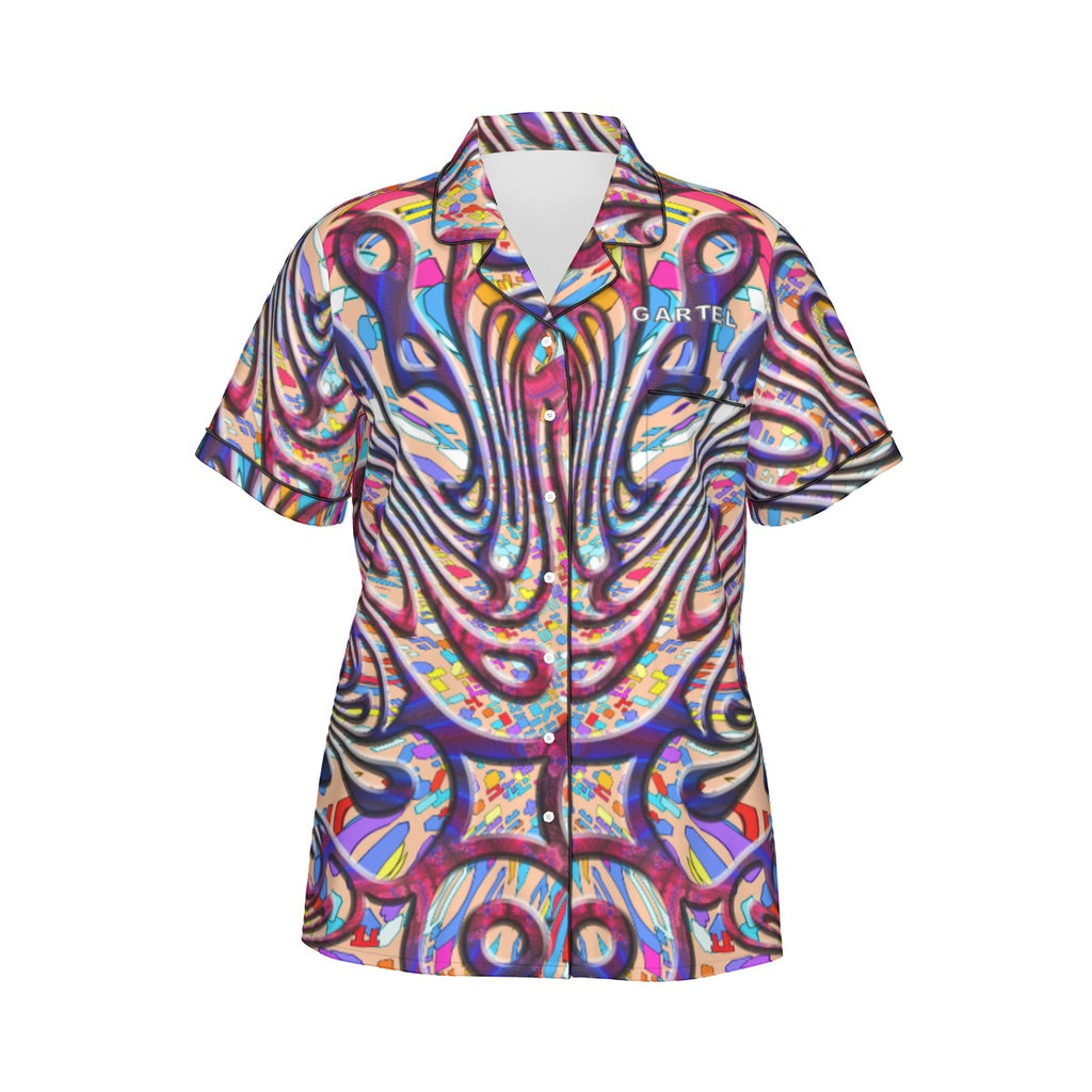 "Red Peacock" Women's Imitation Silk Pajama Set With Short Sleeve