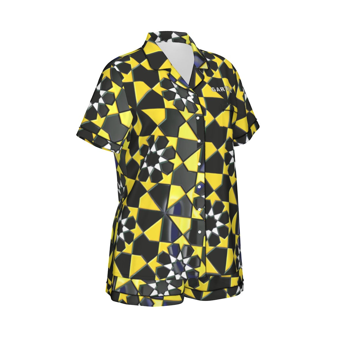 "Solar Lattice" Women's Imitation Silk Pajama Set With Short Sleeve