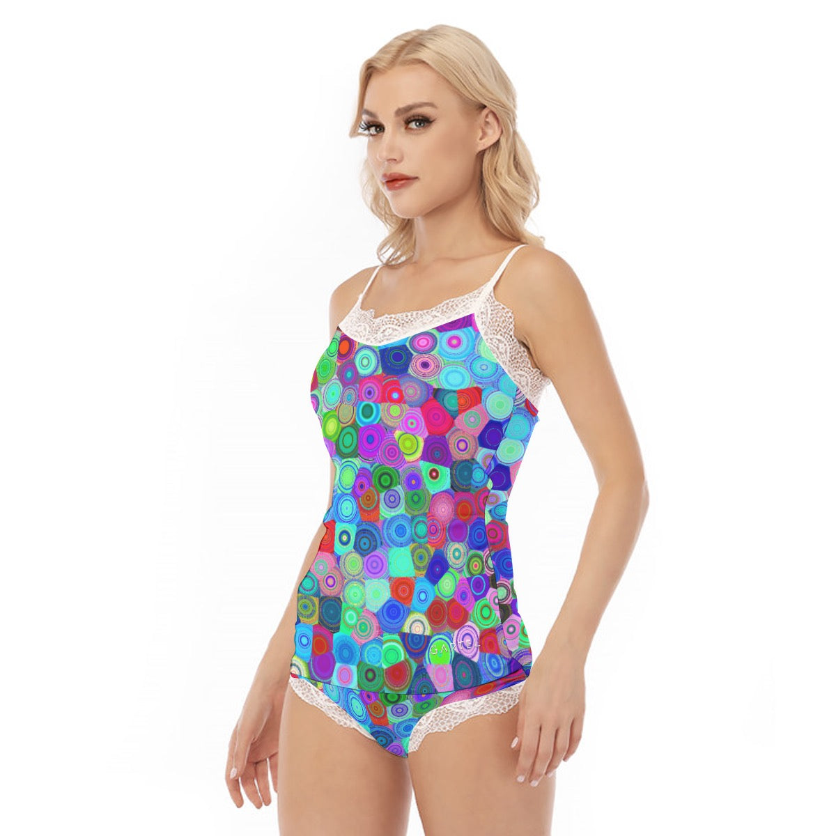 "MultiColored Bubbles" Women's Pajama Set With Lace Edge