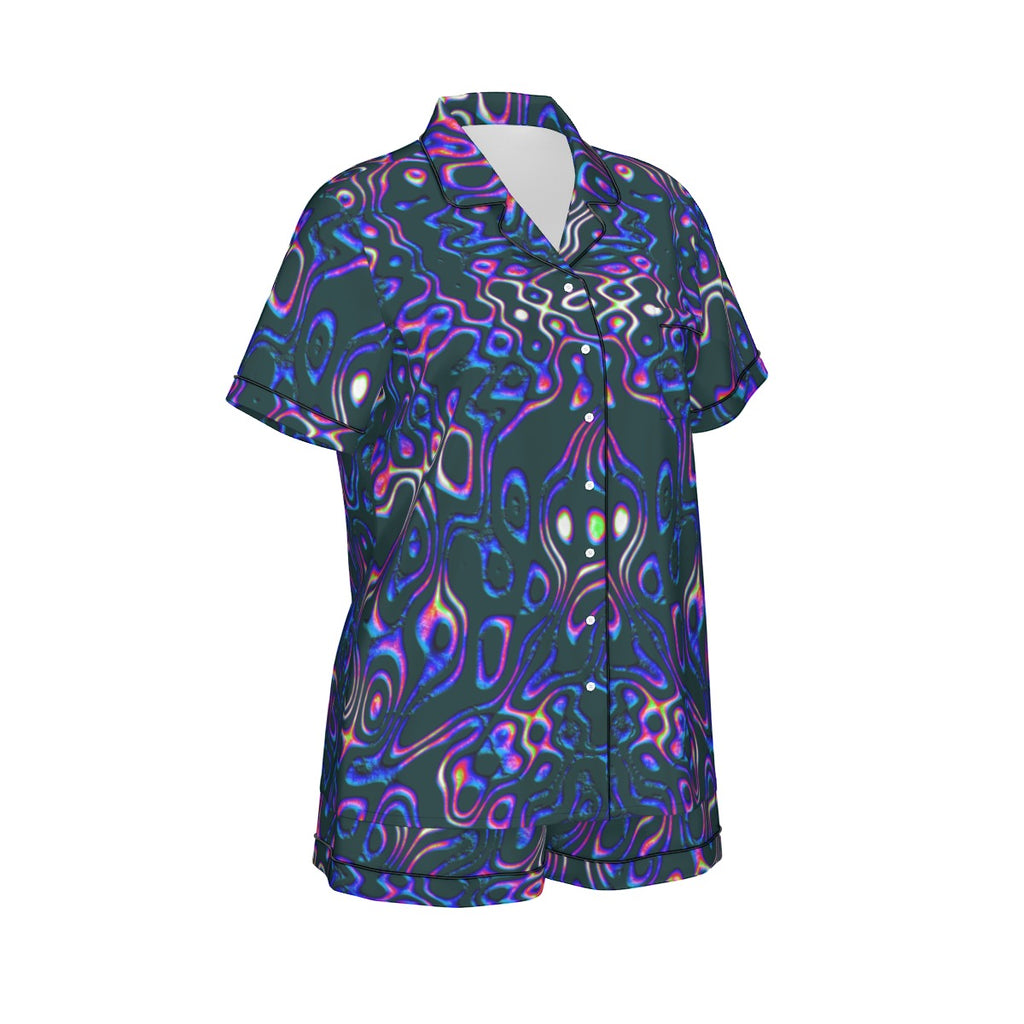 "Spotlights" Women's Imitation Silk Pajama Set with Short Sleeve